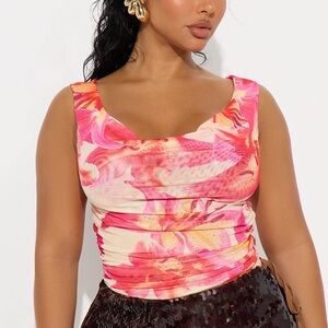 Hawaii floral tropical bodysuit size small NWT red pink off shoulder top